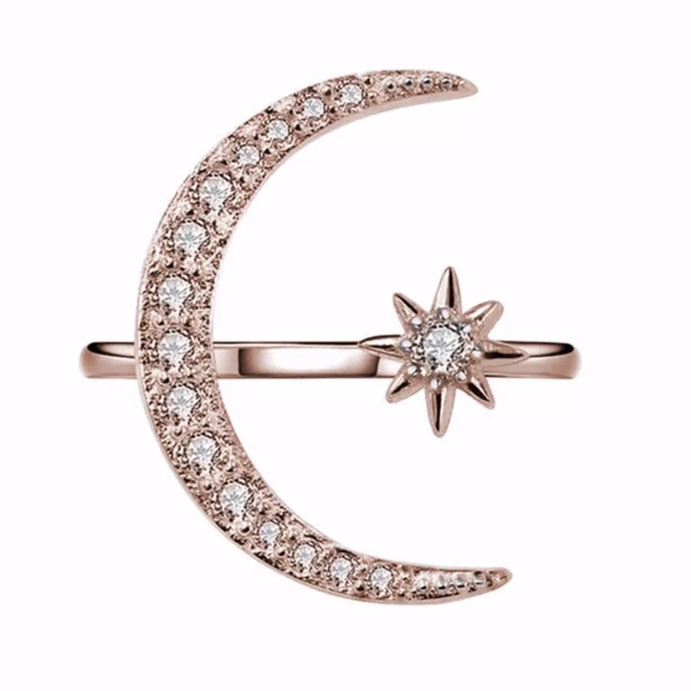 NEW 💎 Moon & Star Rose Gold Adjustable Ring - Picture 3 of 5
